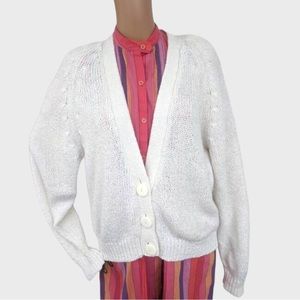 80s Cardigan Sweater White Jumper Vintage M
